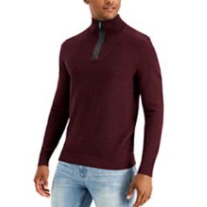 NWT Alfani Men's Quarter-Zip Sweater, Created for Macy's, Burgundy, Size Large